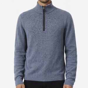 Ermenegildo Zegna Mens Blue Cashmere Cotton Quarter Zip Sweater